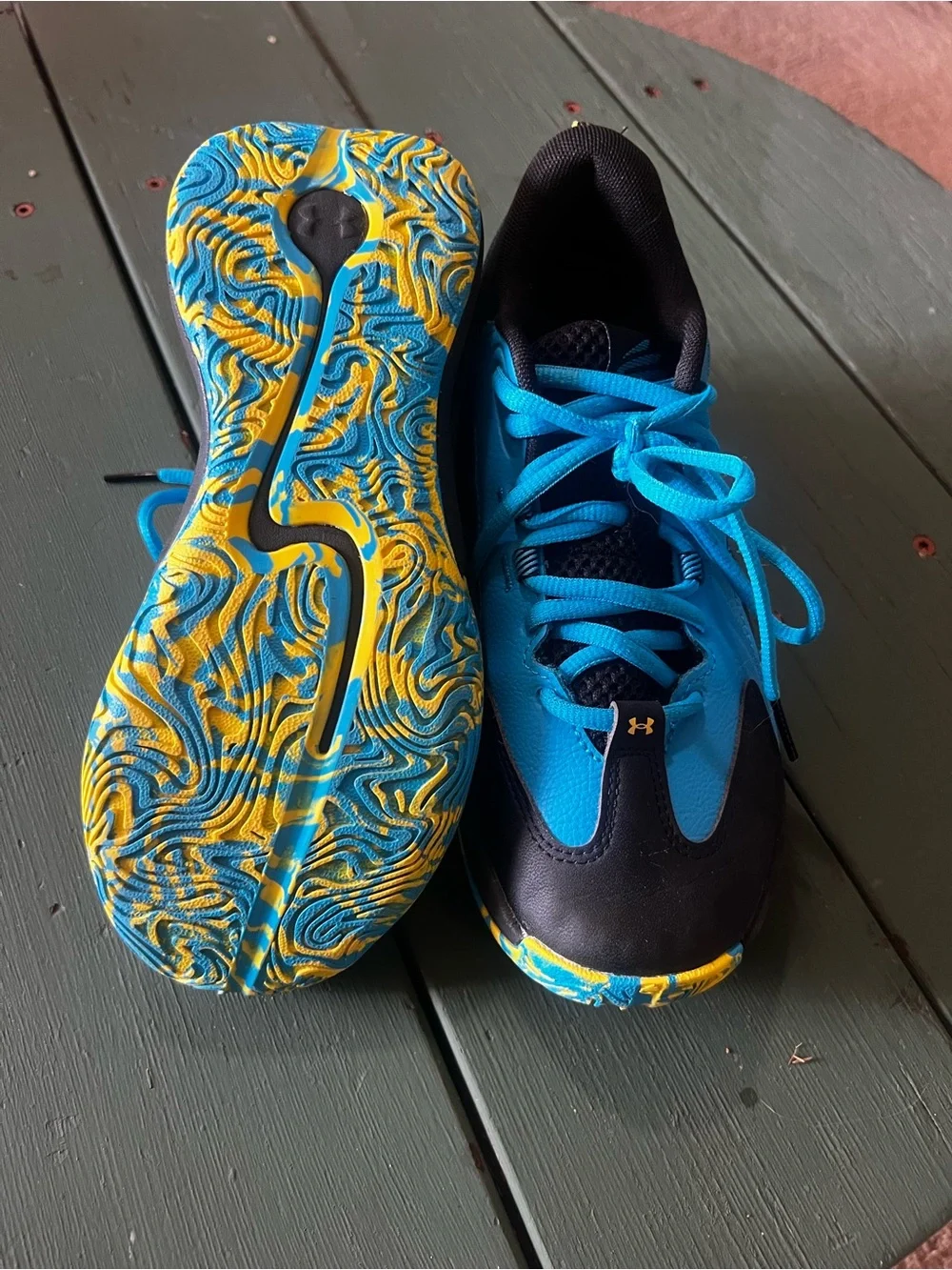 Under Armour Kids Blue and Black Athletic Sneakers with Yellow Accents